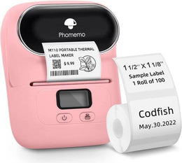 PHOMEMO M110 Portable Thermal Label Printer, Bluetooth Label Maker Machine, OCR Function, Barcode Printer For Clothing, Jewellery, Retail, Home, With 1 Roll 40x30mm Label, Pink | 196852155620