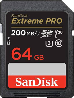 SanDisk Extreme PRO SDHC and SDXC UHS-I Card, 200MB/s Read Speed & 90MB/s Write speed, Video Speed Class 30 (V30), Perfect for 4K UHD Video, Black | SDSDXXU-064G-GN4IN