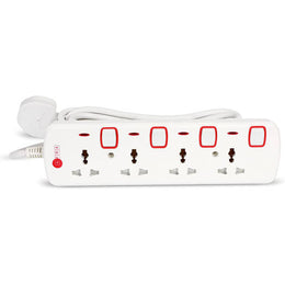 AFRA Japan Universal 4 Way Extension Cord, 4 Universal Sockets, 10 Meter Cable, Easy Set-Up & Storage, Shockproof, 250 Voltage, White | AF-004EXRD-10MT