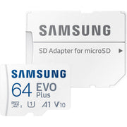 Samsung 64GB Evo Plus MicroSDXC Memory Card, 4K UHD Recording, Drop/Water Proof, Up to 130MB/s Read Speed, SD Adapter Included | MB-MC64KA/APC