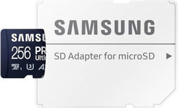 SAMSUNG PRO Ultimate microSD Memory Card + Adapter, 256GB microSDXC, Up to 200 MB/s, 4K UHD, UHS-I, Class 10, U3,V30, A2 for Action Camera, Drone, Gaming, Phones, Tablets, Blue | MB-MY256SA/WW