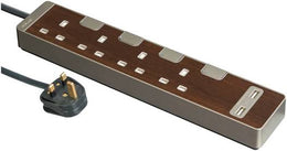 Schneider Electric AvatarOn Extension Cord, USB port & 4 Trailing Sockets with individual switch, 3M, Strips/ Multi Plug, Wood | TSH34U_3_WD