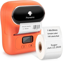 PHOMEMO M110 Portable Thermal Label Printer, Bluetooth Label Maker Machine, OCR Function, Barcode Printer For Clothing, Jewellery, Retail, Home, With 1 Roll 40x30mm Label, Orange |