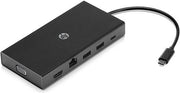 HP Travel USB-C Multi Port Hub, USB-C Pass Through Charging, 1 Gbps RJ45 Ethernet Port, Simultaneous HDMI and VGA Connections, Multiple USB/SD/Micro SD Ports, Black | 1C1Y5AAABB