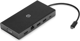 HP Travel USB-C Multi Port Hub, USB-C Pass Through Charging, 1 Gbps RJ45 Ethernet Port, Simultaneous HDMI and VGA Connections, Multiple USB/SD/Micro SD Ports, Black | 1C1Y5AAABB