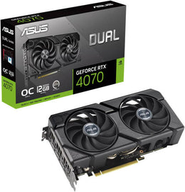 Asus Dual GeForce RTX 4070 EVO OC Graphics Card, 12GB GDDR6X 192-Bit Memory, 2520 MHz Boost Clock, 21 Gbps Memory Speed, 5888 CUDA Cores, PCI Express 4.0, Black | 90YV0J15-M0NA00