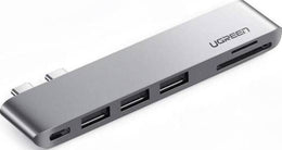 Ugreen 6 in 1 USB-C Hub Macbook SD/TF Card Reader, Superpeed USB 3.0 Hub, USB C Data Port Compatible for Macbook Pro 2016, 2017, 2018,2019, Macbook Air 2018, 2019, Macbook Air 2020 | 60560