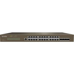 Tenda TEG5328F L3 Managed Switch, DHCP Server, 24 Gigabit RJ45 Ports + 4 SFP, 12M Large Buffer, 6kV Lightning Protection, Layer-3 Routing, 56Gbps Capacity, ＜24W Power Consumption, Smart QoS | TEG5328F