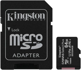 Kingston Canvas Select Plus microSD Card, Class 10 UHS-I Speeds up to 100MB/s, exFAT Format, SD Adapter Included, Black | SDCS2/64GB