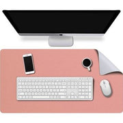 Large Desk Pad, Non-Slip PU Leather Desk Mouse Pad Waterproof Desk Pad Protector, Dual-Side Use Desk Writing Mat for Office Home, 80cm x 40cm (Pink & Silver)