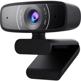 ASUS C3 FHD 30 fps USB Webcam with Adjustable Clip, 360° Swivel, 2 x Built-In Beamforming Mic, 90° Tilt Clip for Monitors & Laptops, Works with Zoom, Teams, Skype & More, Black | 90YH0340-B2UA00