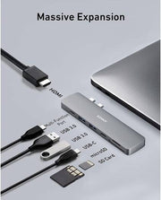 Anker A83710A1 PowerExpand Direct 7-in-2 USB-C Hub for MacBook, Up to 40 Gbps Transfer Speed, USB-C Multi-Fun Port, 100W Power, 4K HDMI, USB C & 2 USB A Ports, SD Card Reader, Gray | A83710A1