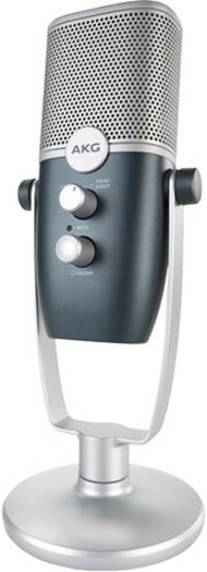 AKG ARA Professional Dual-Pattern USB Condenser Microphone, 2-Capsule Array, 3.5mm Headphone Output, Silver | AKG-C22-USB