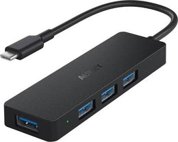 Aukey USB C Hub CB-C64 Ultra Slim USB C Adapter with 4 USB 3.0 Ports USB Type-C Hub for MacBook Pro, XPS, Samsung S9 / S8 and more USB Type-C Devices Black | AKY-HUB-CBC64-BLK