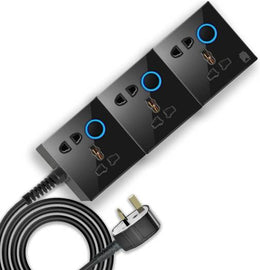 Hassan Universal Glass Socket Triple Extension Board, Tempered Glass Material, 13A Plug, 3 Core x 2.5mm Heavy Duty Wire, Triples Universal 13A 220V 2500W Socket, 30m (100ft), Black | B0CK6SXVF4