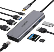 Blupebble 9-in-1 USB C Hub 4K@60Hz Dual HDMI USB C Hub with Dual HDMI, PD Charging, 2 USB3.0, 1 USB2.0, SD/TF Card Reader, RJ45 Ethernet for MacBook Pro/Air, Dell, HP, Gray | Blupebble C9-HUB