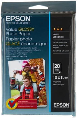 Epson Glossy Photo Paper, 255gsm Weight Sturdy, 10x15 cm Size, 20 Sheets, For High Quality Photos, Compatible For All Inkjet Printers | C13S400037