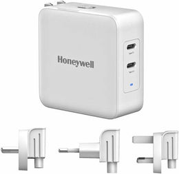 Honeywell Zest Charger GaN 65W, 2xType C PD 3.0 Ports,Equipped with Switchable Plugs,Ultra-Fast Charging Compatible with iPhone,MacBook Air,iPad Pro,Pixel,Galaxy,Laptops