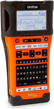 Brother PTE550W Industrial Wireless Touch Handheld Label Printer w/ Auto Strip Cutter, 30mm/sec Print Speed, 180 dpi Resolution, QWERTY Keyboard, USB, WiFi, Orange Black | PT-E550WP