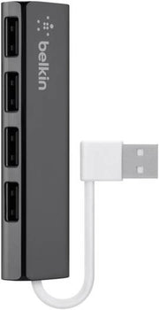 Belkin F4U042BT 4-Port Ultra-Slim Travel USB Hub, Up to 480 Mb/s Maximum Data Rate, 4 x USB 2.0 Ports, Plug & Play Compatible, PC & Mac Compatible, Black | F4U042bt