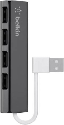 Belkin F4U042BT 4-Port Ultra-Slim Travel USB Hub, Up to 480 Mb/s Maximum Data Rate, 4 x USB 2.0 Ports, Plug & Play Compatible, PC & Mac Compatible, Black | F4U042bt