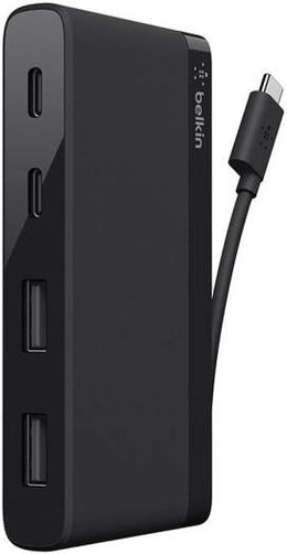Belkin Usb-C 4 Port Mini Hub with Tethered Type-C Cable, Ultra-portable Slim Design, 5Gbps Data Transfer Speeds, 2x USB-C Ports 2x USB-A Ports, Black | F4U090btBLK