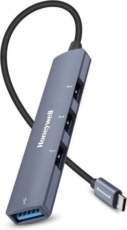 Honeywell 4in1 Ultra Slim Multiport Type C Hub to 1xUSB 3.0 & 3xUSB 2.0 Ports,30cms(1 feet) Cable,DataTransfer Speed Upto 5GBPS,Universally Compatible with All USB,PC,Speaker,Laptop