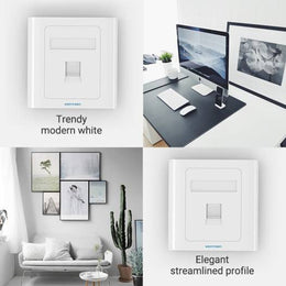 Vention 4 Port keystone Jack Wall Plate 86 Type, Premium Material of Flame Retardance, Aesthetically Slim, White | IFCW0