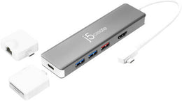 j5create JCD375 USB-C Modular Multi-Adapter with 2 Kits, Fast Charging SD 4.0 UHS-II 312 MB/s, 1x HDMI, 3x USB Type-A 3.1, 1x USB-C 3.1 Gen 2 Support 10 Gbps, 1x USB-C, Silver | JCD375-1A
