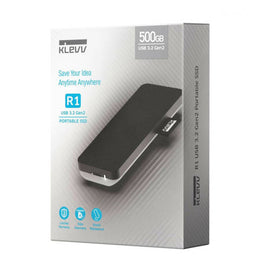 Klevv R1 500GB External Portable SSD, USB 3.2 Gen2 (10Gb/s) Host Interface, 1000MB/s Read and Write Performance, USB Type-C to C Connectors | K500GPSSU2-PR1