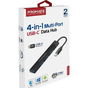 Promate 4 In 1 Multi-Port USB-C Data Hub, 4 USB-A Ports, 480Mbps Transfer Rate, OS Support Windows 10 /8/7, Mac OS X 10.2, Black | LiteHub-4.Black
