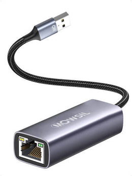 Mowsil USB to LAN Gigabit RJ45 Adapter, Aluminium Alloy, Gold-Plated Connectors, RJ45 1000Mbps Ethernet, Braided Cable, LED Indicator, 8 CM, Gray | MOULN