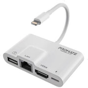 Promate 4-in-1 Multimedia Hub with Lightning Connector, 1080p 60Hz HDMI, 10/100Mbps | MediaSync-LT