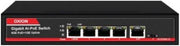 Oxion 4-Port Gigabit PoE Switch, 1G Uplink, 250m Range, 65W Output, 2000Mbps, Auto MDI/MDIX, Wall Mount, Black/Red | OX-GPS504-1G
