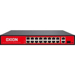 Oxion 16-Port PoE+2GE+1SFP Unmanaged Switch, With 250M Long Range, 2000Mbps Max Data Rate, 200W Output Power, Full Duplex Mode, Support Auto MDI/MDIX, Red / Black | OX-NPS518G