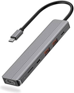 Powerology 6-in-1 Slim 4K HDMI USB-C Hub with High Speed 10Gbps Data Transfer, Support up to 4K UHD @ 60Hz, 100W Power Delivery, High-Speed Connectivity for Multiple Devices, Gray | P61HBCGY