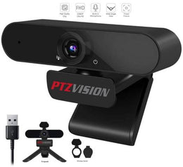 PTZ Vision PT-W20 1080P HD Webcam With Mic, 360-Degree, External USB, Video Camera for Desktop PC, Widescreen Plug and Play Streaming Web Camera With Tripod - Black | PT-W20