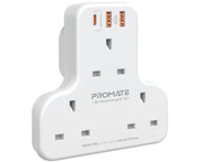 Promate 3250W Wall Mounted Power Strip, 100-250V Input, AC Socket, USB-A / USB-C Port, Charging At 6.5X Faster Speeds, White | PowerHinge-3.White
