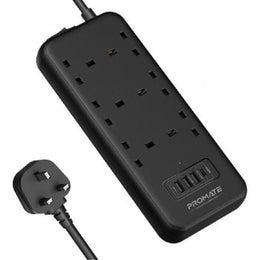 Promate 6 Outlet Surge Protected Power Strip, With 20W Power Delivery, AC 250V / 50Hz Input Voltage, 2 Meters Length, Black | Powercord32W-2M