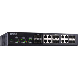 Qnap 12 Port Unmanaged 10GbE Switch, Twelve SFP+, With Shared Eight 10G Base-T Ports, 240Gbps Switching Capacity, For Home & Business Networks, Black | QSW-1208-8C
