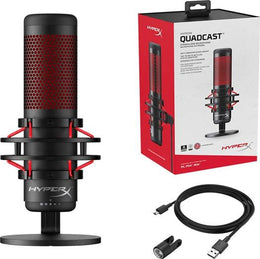 HyperX QuadCast Standalone Microphone, Designed For Streaming, Four Polar Patterns, Tap To Mute Sensor, Anti Vibration Shock Mount, For PC / PS5 / PS4 / Mac | HX-MICQC-BK / 4P5P6AA