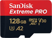 SanDisk Extreme PRO 128GB Micro SDXC UHS-I Card, Up to 200MB/s Read Performance, Up to 90MB/s Write Performance, Great For Capturing 4K UHD Video, Durable Design, Black - Red | SDSQXCD-128G-GN6MA