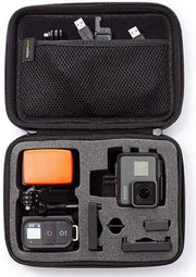 Amazon Basics Small Carrying Case, For Go Pro, Durable Zipper and Carry Handle, Foam Padding With Pre-Cut Slots, Black | SM1408005