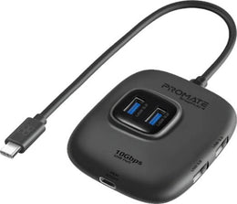 Promate Ultra Fast USB 3.2 Hub, 4 USB-A Ports, 10Gbps Transfer Rate, 5V 1A Voltage, Black | SnapHub-4