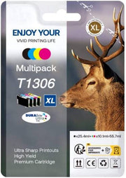 Gohepi High Yield Compatible Ink Cartridge, Replacement For Epson T1301 / T1302 / T1303 / T1304XL / WF-3520 Etc, 900 Pages Print Yield, Black, Cyan, Magenta, Yellow | T1306XL