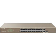 Tenda TEF1126P 24FE+2GE/1SFP Rackmount Unmanaged PoE Switch, 8.8Gbps, 4M Buffer, 6KV Lightning, 370W Power Output | TEF1126P-24-410W V2.0