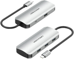 Vention USB-C to USB 3.0x4 / Micro-B Hub, 4 Ports in Sync, 5Gbps Transmission Rate, Micro-B Power Supply, Read 8TB External HDD, Aluminum Alloy Type, 0.15 Meter, Gray | TNAHB