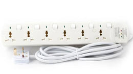 Terminator 6 Way Universal Power Extension Socket, With 3 LED, Surge Protection, Individual Switches & Indicators, 3M Length, 13A, White | TPB 6ASP