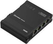 Teltonika TSW304 4-port Compact Unmanaged Switch with Integrated DIN Rail Mount, 4 x Gigabit Ethernet, Speeds Up to 1000 Mbps, 2 Pin Industrial Power Socket, IP30 Rated, Black | TSW304