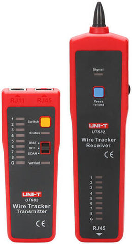 Uni-T UT682 Wire Tracker/Tone & Probe, Earphone Hole, Wire Tracking, Wire Alignment, Low Battery Indication, Dual Measurement Cycle Mode, Volume Adjustment, Open/Short Circuit Test, Black/Red | UT682
